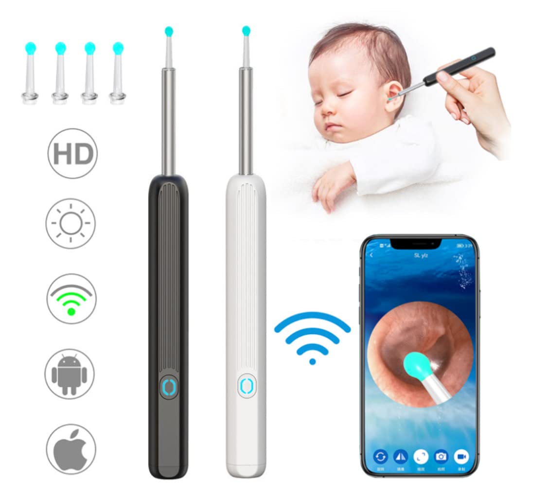 【Vera】Wi-Fi Ear Cleaning Kit Smart Visual Ear Sticks LEDLight 1080P HD load otoscope Ear Cleaner Ear waxremoval tool Suitable for Android iOS phonesEarwax Removal